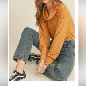 NWT Free People Juicy Long Sleeve Cowl Neck Surplice Back Waffle Top Canyon Moon